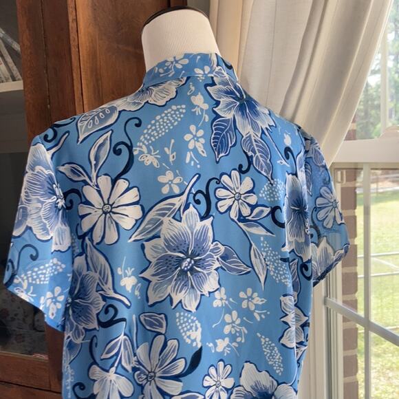 Jones Wear Blue Floral Chiffon Blouse, Size 14 - Picture 5 of 10